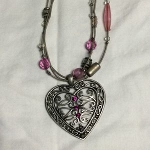 16” Silver and pink necklace w/ heart pendant
